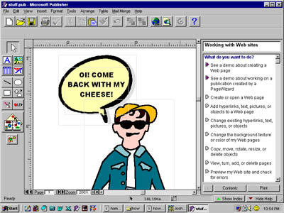 Setting up the image in Microsoft Publisher 97